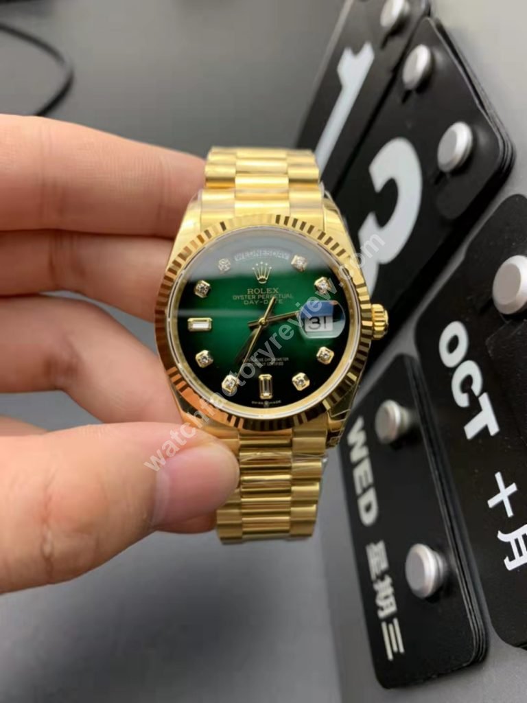 Rolex Day-Date 36mm EW Factory Yellow Gold Green Dial Review