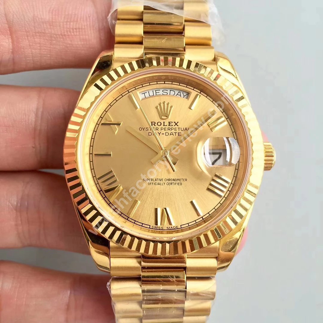 Rolex Day Date 40mm Full Gold Replica Review - CR Factory