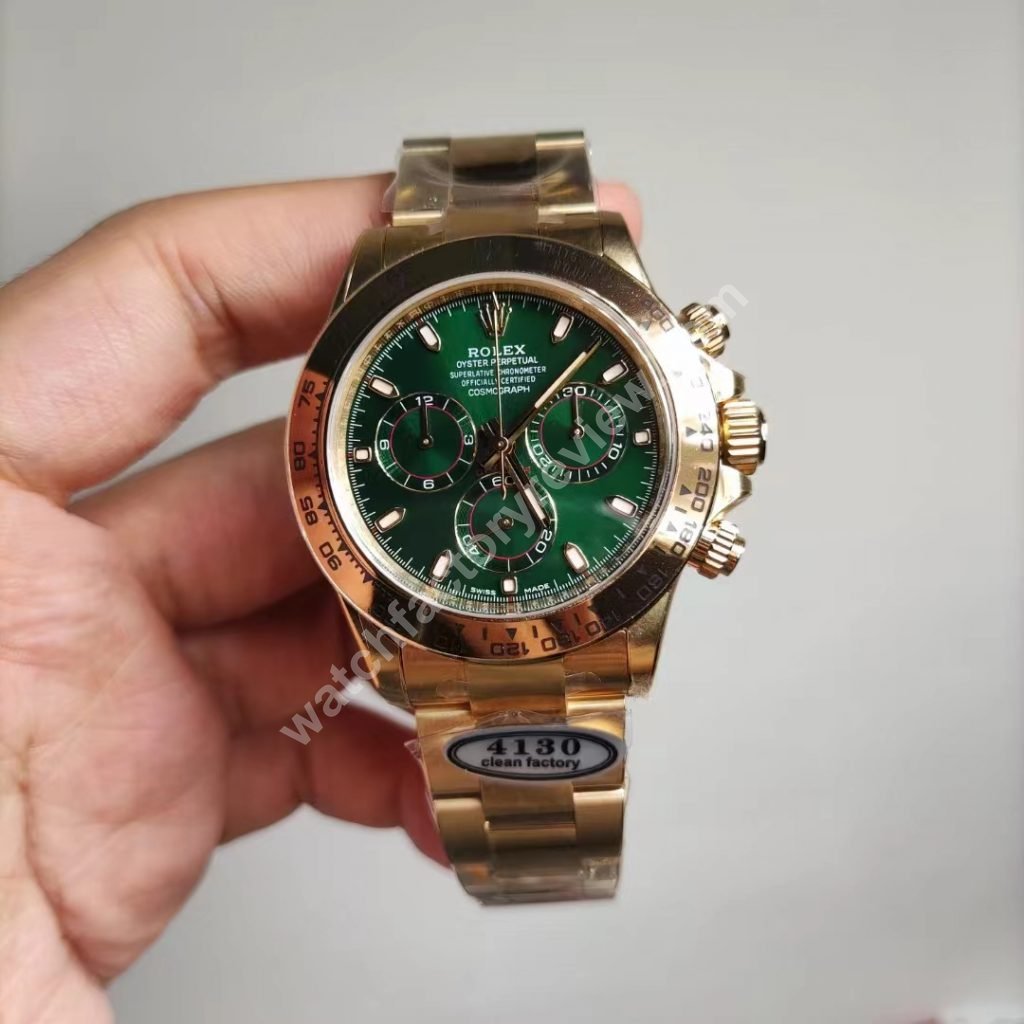 Rolex Daytona 116508: Clean Factory Yellow Gold Green Replica