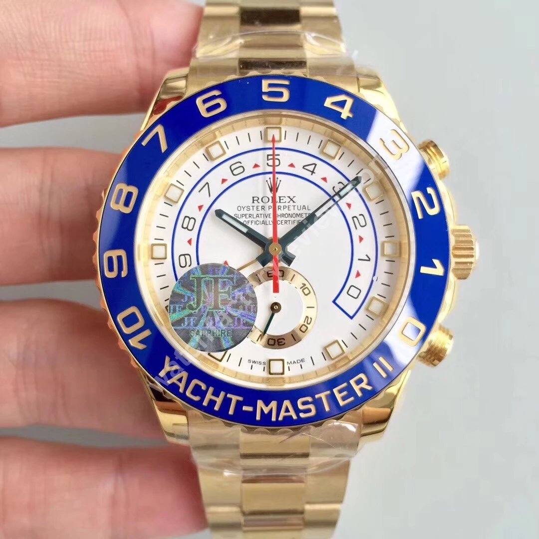 Top Yellow Gold Rolex YachtMaster II 116688 J12 Replica Review